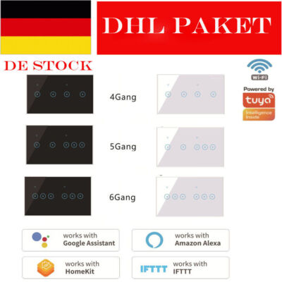 TUYA Smart Life 4/5/6 Gang WiFi Touch Lichtschalter Glasscheibe Für Alexa Google