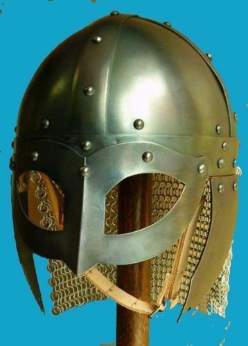 Battle-Ready Viking Sugarloaf Helm with Chainmail Medieval Spectacle Design