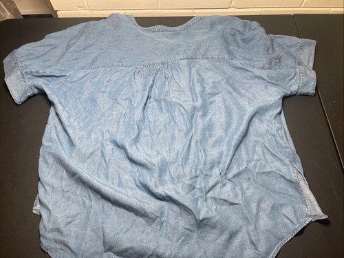 Sharagano Women’s Blue Button Down Short Sleeve Shirt XL Summer Light Weight - Picture 4 of 5