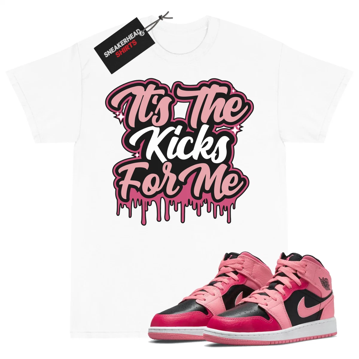 Shirt for Jordan 1 Mid Coral Chalk Pinksicle Pink 554725 662 White Kicks