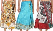 Lot of PCS Wrap Around Skirt Reversible Indian Vintage Silk Sari Women Dress