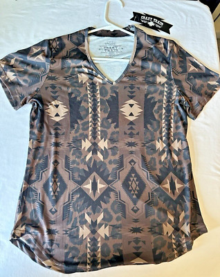 Crazy Train Southwestern Design Brown/Tan Short Sleeve Top Women s Small NWT