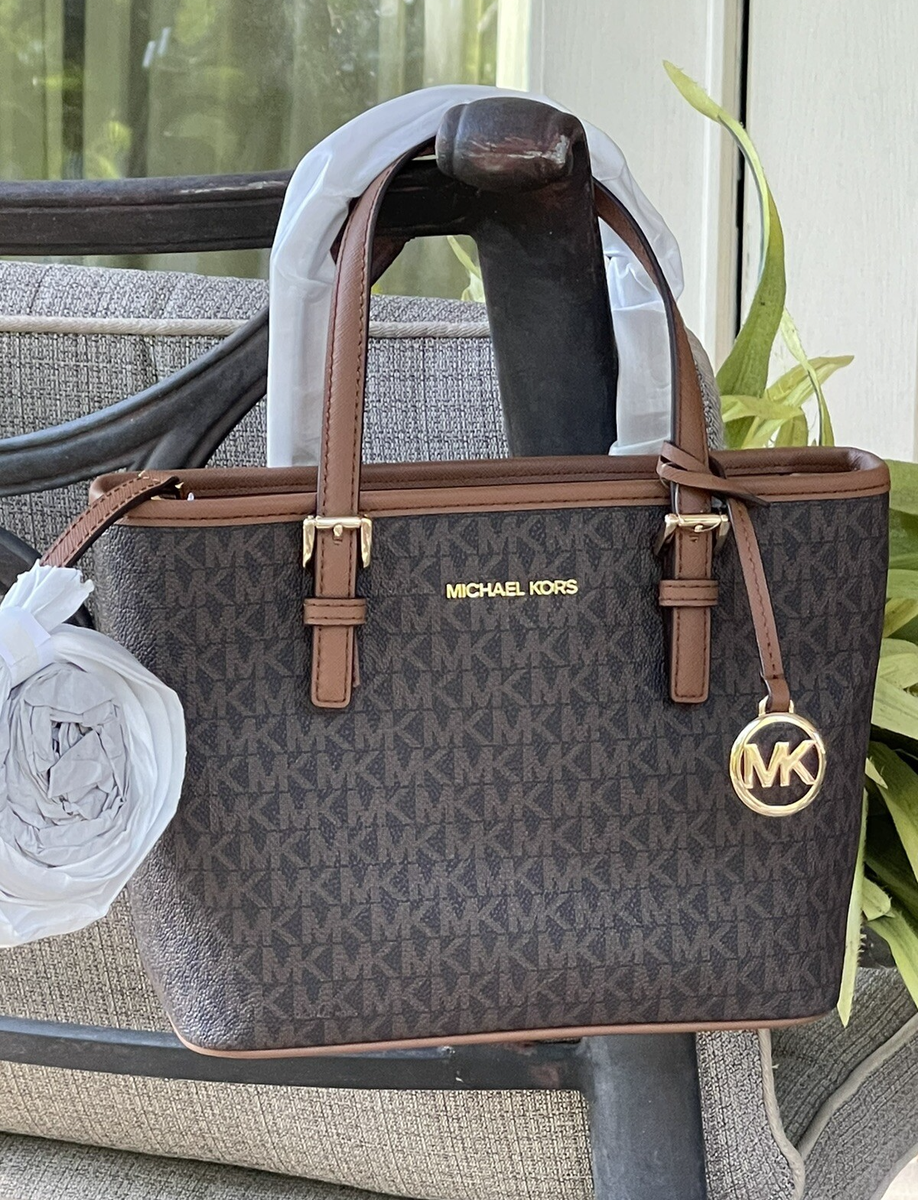 MICHAEL KORS JET SET TRAVEL XS ZIP CROSSBODY TOTE BAG MK BROWN
