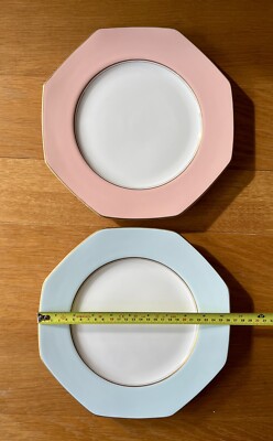 2 Royal Worcester Teller, rosa und blau - Origami