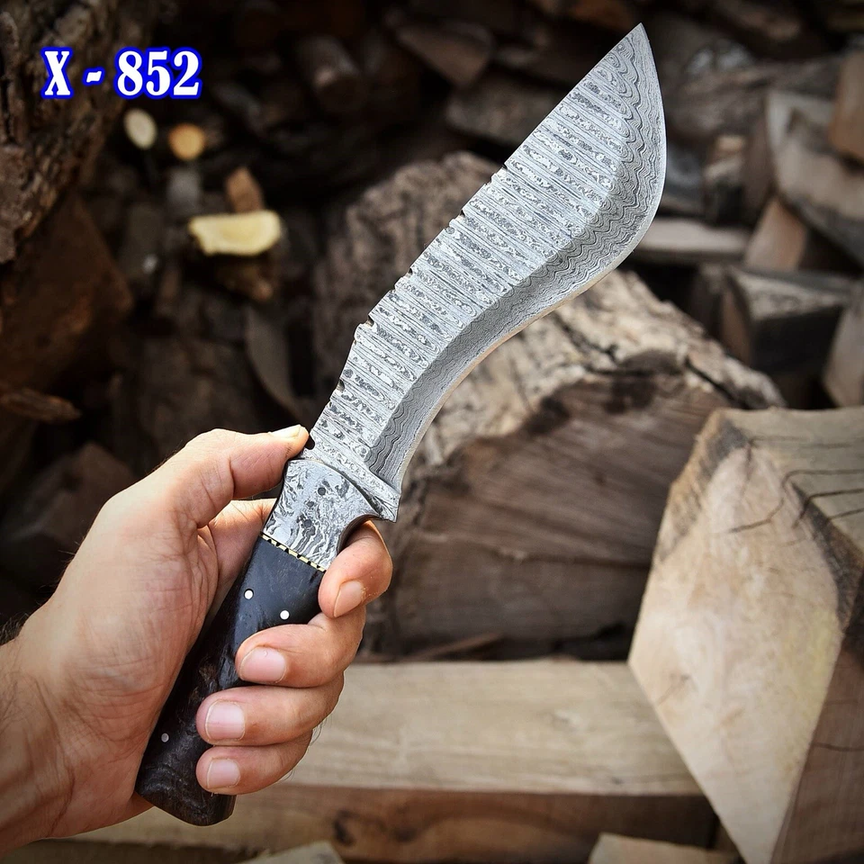 Faca de aço Damasco real feita à mão 12 Gurkha Kukri cabo de chifre Bowie Ram - Imagem 4 de 4