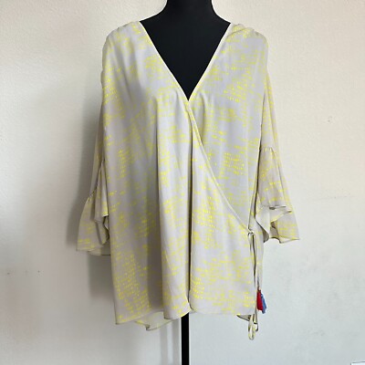 Melissa McCarthy Seven7 Top 2X Plus Faux Wrap Bohemian Tassel Chiffon Casual NWT