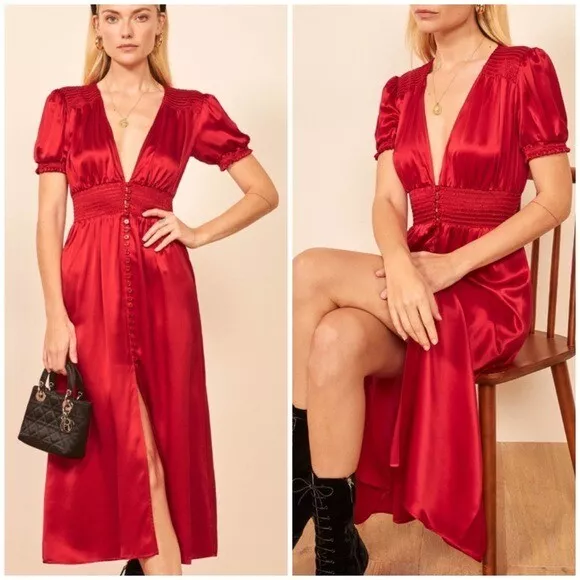 Red silk shop dress midi