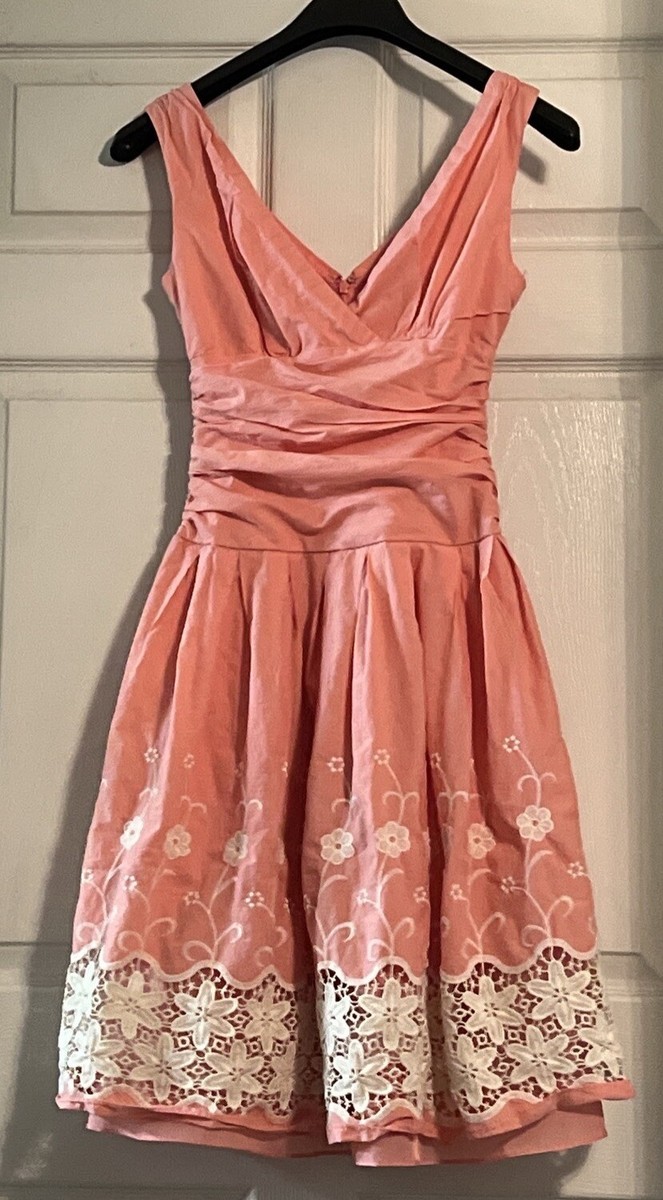 SLNY Nordstrom coral pink embroidered with Ivory lace Size Dress