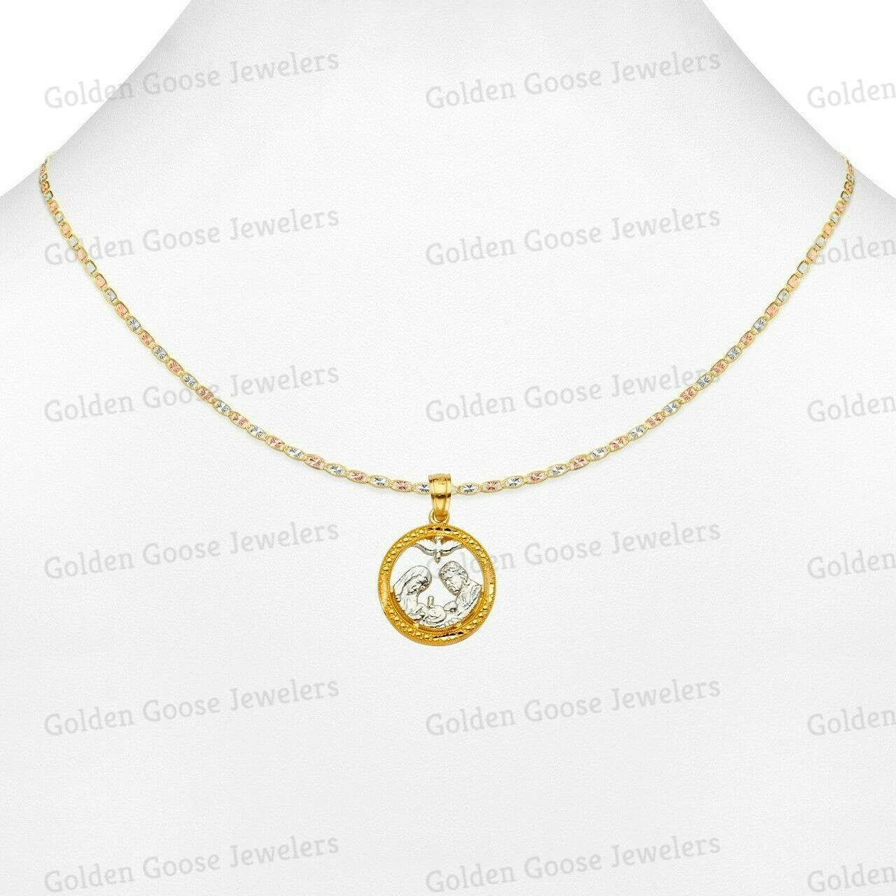 Ciondolo in vero oro bianco o giallo 14 kt battesimo Valentino con catenina