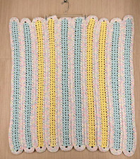 Afghan Baby Blanket 31x34 Light Multicolor Crocheted Scalloped Edges
