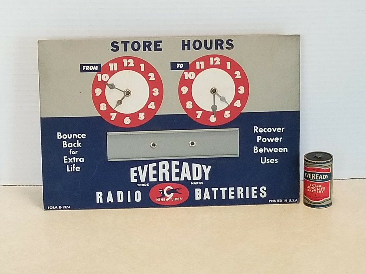 Vintage 1940's Eveready Batteries Store Sign With 1 Battery 12