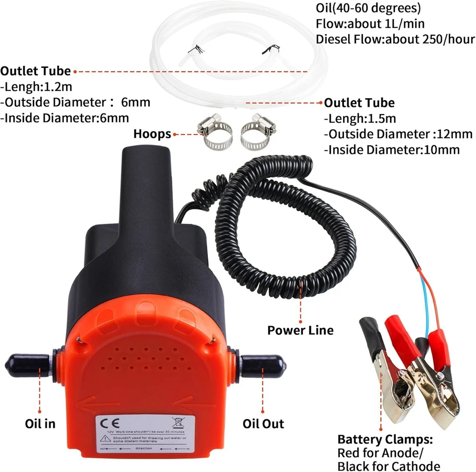 12V Oil Change Pump Plastic 100W Suction Transfer Fluid Auto Marine Boat Truck - Image 4 of 4