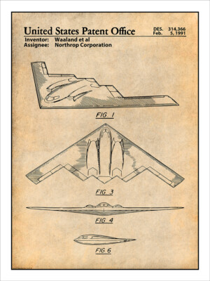 1991 Northrop B-2 Spirit Stealth Bomber Patent Print Poster