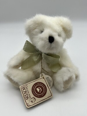 Boyds Chantelle Chapeau Small White Teddy Bear Tags 7'' Jointed Bear Sits And St