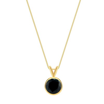 2,75 ct Rundschliff Schwarz Massiv Echt 14K Gelbgold Einfassung Anhänger 18'' Halskette