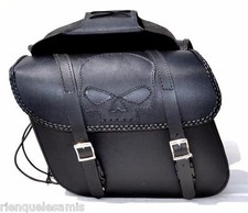 Sacoches cavaliéres en Cuir Tete de Mort SKULL - Softail Fatboy breakout Wildsta