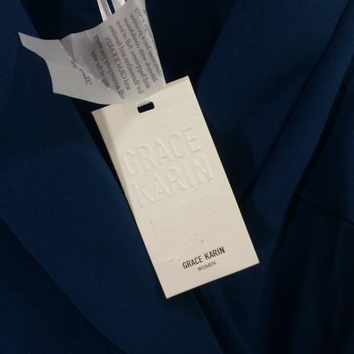 NEW Grace Karin Dress Sleeveless Faux Wrap Belted V-Neck Pencil Blue Size 10 - Picture 4 of 5