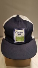 Vintage Caliber 90 Snapback Patch Hat Cap Swingster USA Made Blue/White Mesh
