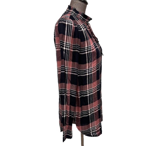 LOFT kariertes Flanellhemd XS schwarz pink metallic Langarm gesmokte Halsbündchen - Bild 3 von 12