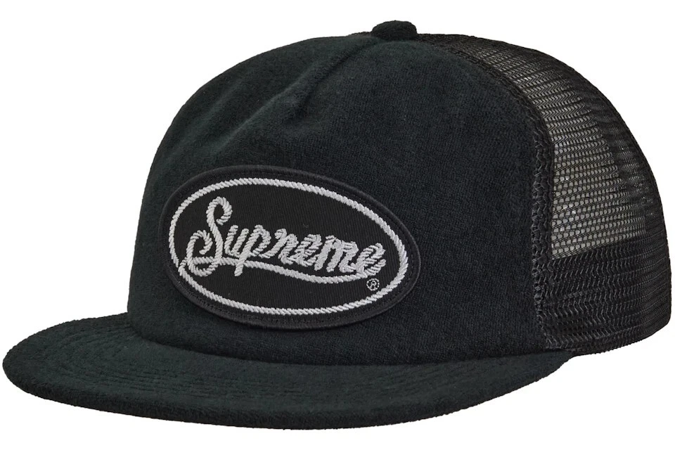 Casquette chapeau noir Supreme Terry Mesh dos 5 panneaux flambant neuve