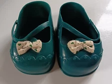 Vtg Cabbage Patch Kids Style TEAL BOW Mary Jane Shoes THT 1992 Tender Heart BEAR