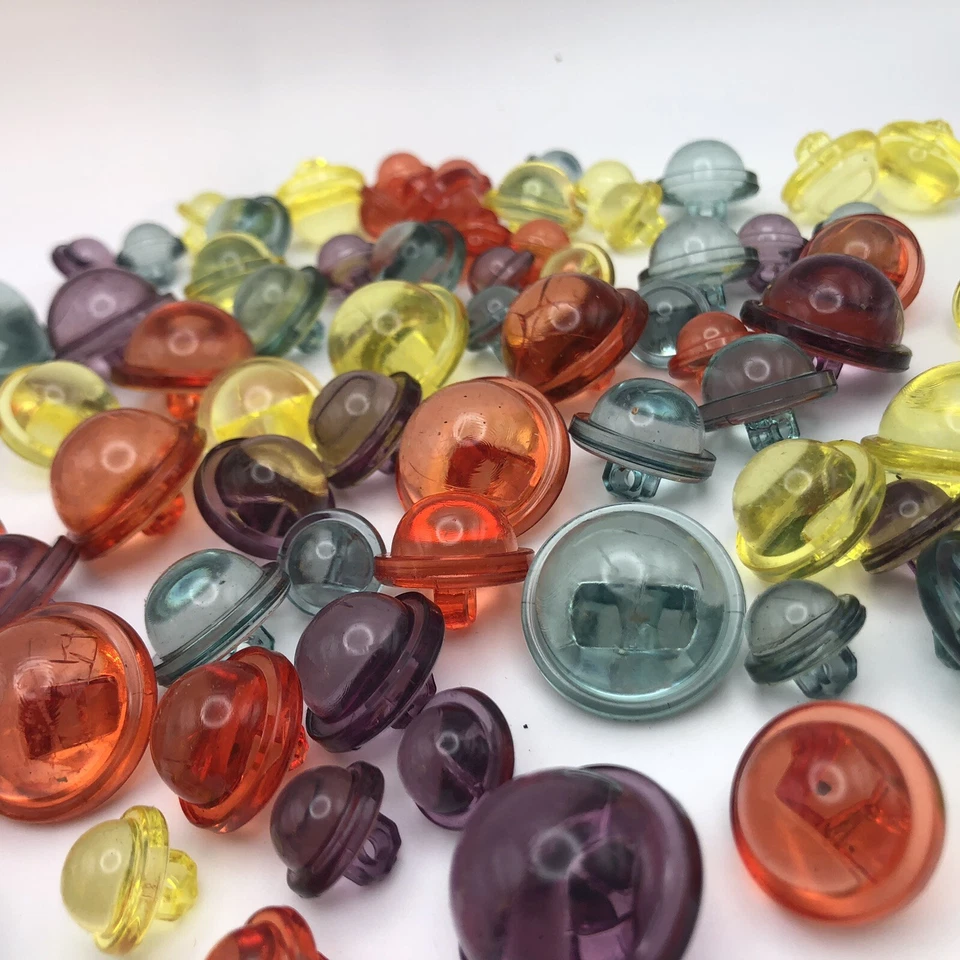 6 Ozs of Clear Multi-Colored Dome Shank Buttons 12-22mm Red Blue Yellow Purple - Image 2 of 4