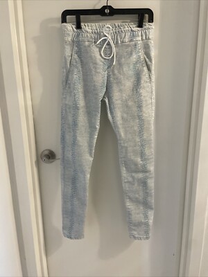 NWOT Bevy Flog Shely 24 White Turquoise Python Cotton Pockets Drawstring Pants