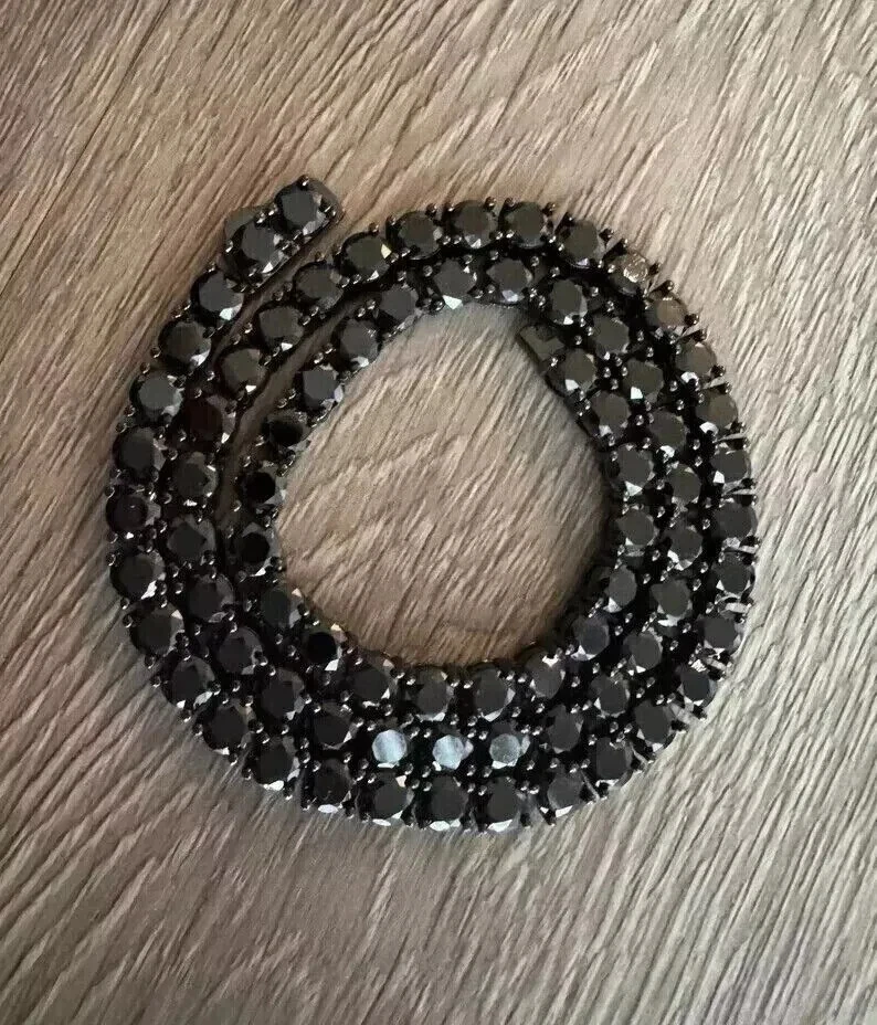 3MM Round Lab Created Black Diamond Tennis Necklace 14K Black Gold Plated 18" in - Image 2 of 3