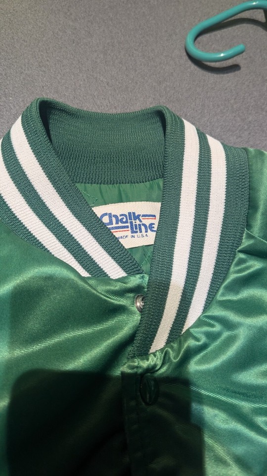 New NOS Vintage NY Jets Chalk Line Jacket Large Satin Snap Button made