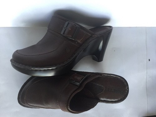BORN Womens Brown LEATHER SLIP ON WEDGE HEEL MULES CLOGS SHOES sz US 7 EU 38 - Picture 10 of 10