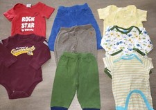 8 pc BABY BOYS LOT size 6/9 month 5 shirts tops 3 bottoms pants 1 GAP stripes