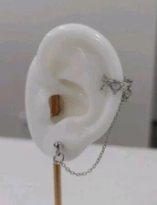 NEW Silver Toned Crown Punk Rock Chain Tassel Dangle Ear Stud Cuff Wrap Earring