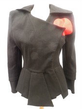 Ana Sekularac Jacket 38 10 Black Wool Fitted Formal Pleated Designer £495 New