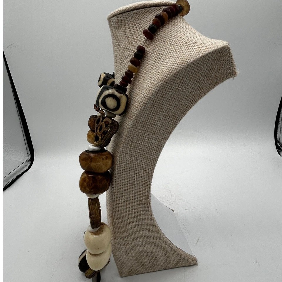 非洲部落风格天珠木蜡染骨独特声明项链波西米亚 — 第 4/4 张图片
