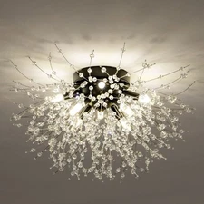 TANLUX Crystal Flush Mount Ceiling Light Fixtures, Modern Black Sputnik Firew...