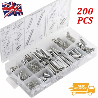 200er Set verschiedene Schraubenfedern Kleinmetall Stahl Dehndruckfedern Neu