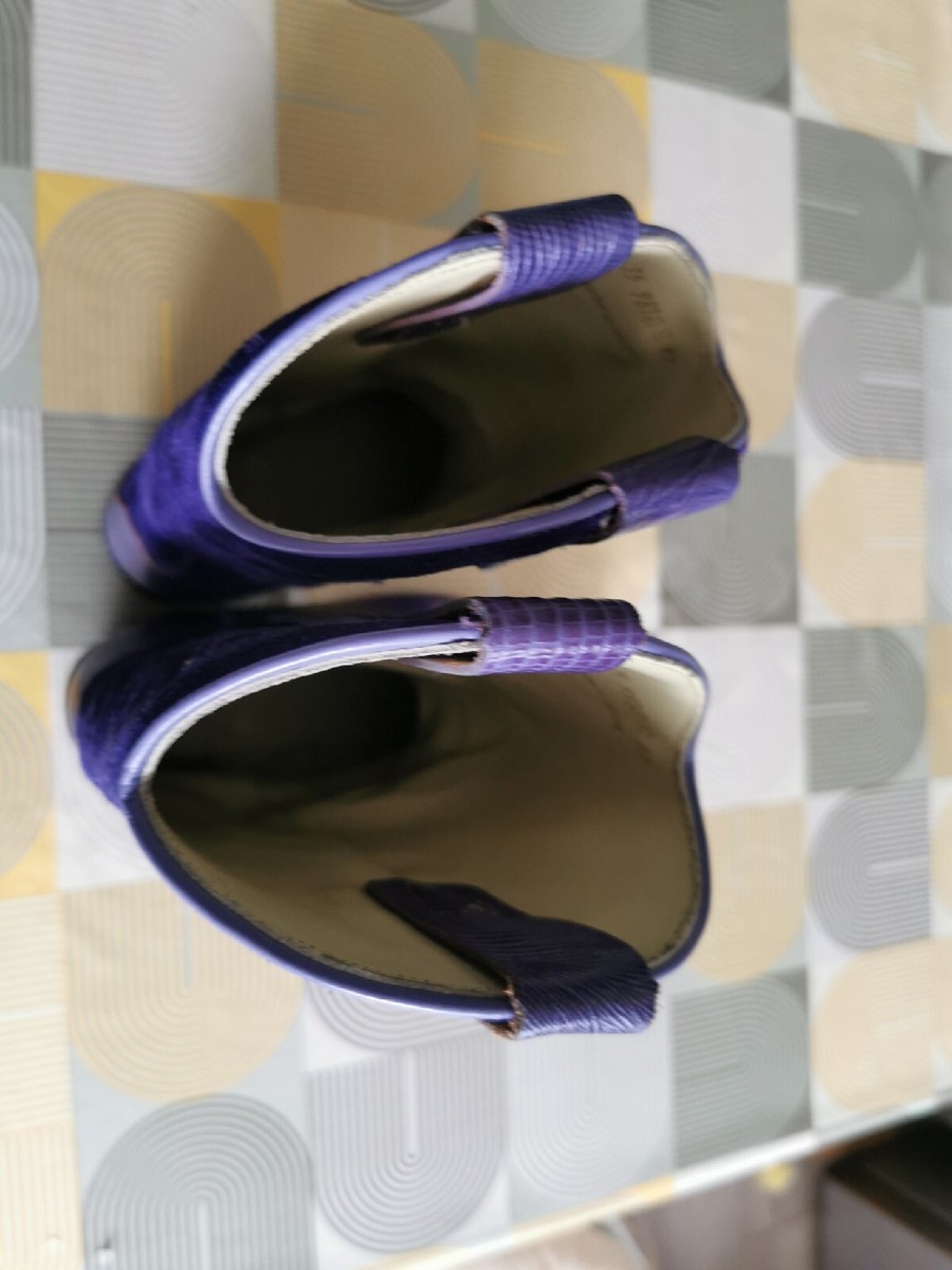Bottes Vintage Santiag Pour Femme - Fabriqué En France Arno - Taille 35 - Cuir Violet - Occasion