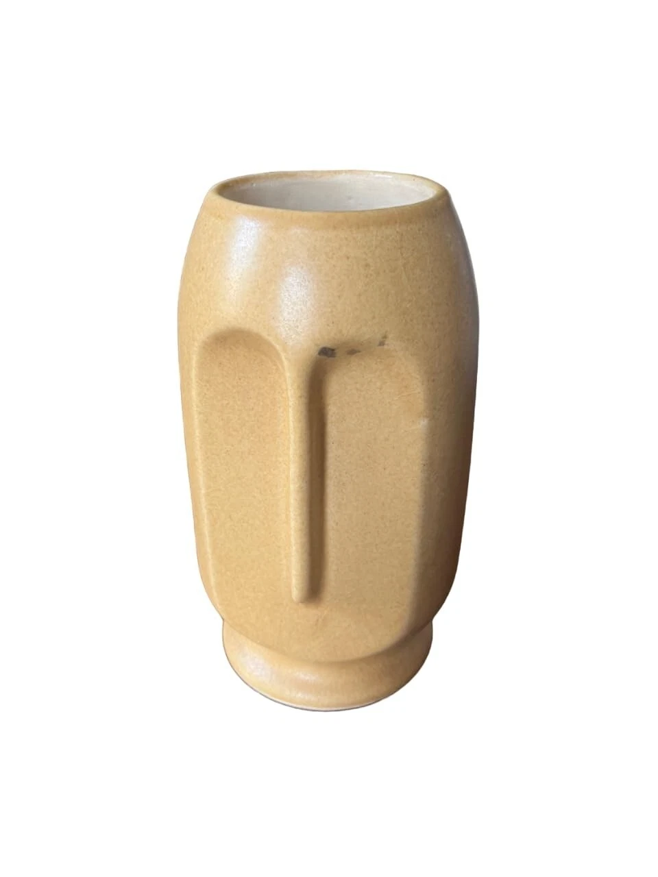 VIBHSA Beige Beautiful Ceramic Abstract Face Matte Rough Vase For Living Room
