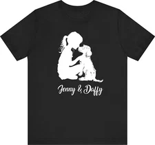 Personalised Girl & Dog Name T-Shirt adult & kids Dog lover custom unisex TeeTop
