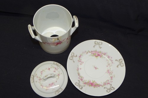 Victoria Condensed Milk / Jam Holder Server Austria Pink Flowers, Gold Bows - Picture 3 of 6