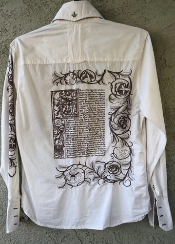 English Laundry Men’s Sz S Long Sleeve Embroidered Ivory Sewn Shirt Front Button - Picture 6 of 12