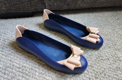Melissa Shoes Space Love Bow Jelly Ballet Flats Size 9 Womens Navy Pink