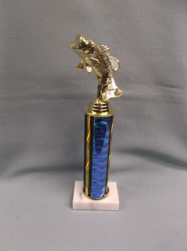 Trofeo de pez lubina pequeña columna azul redonda base mármol sólido premio pesca - Imagen 1 de 1