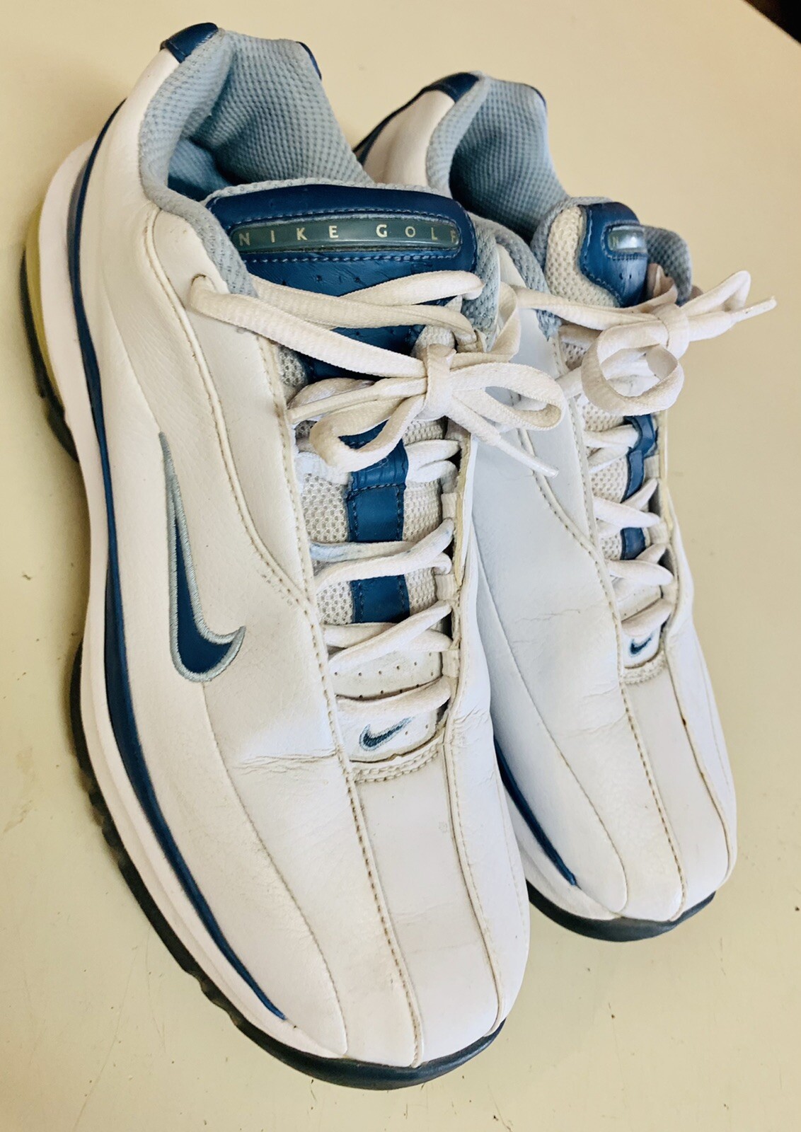 Nike Max Air Golf Shoes White Blue Athletic Spikes W… Gem