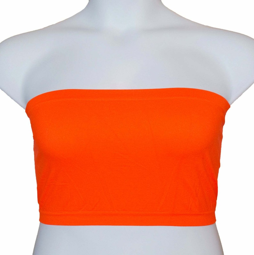 Seamless Tube Top, Bandeau Top, Crop Top, Neon Orange Tube Top
