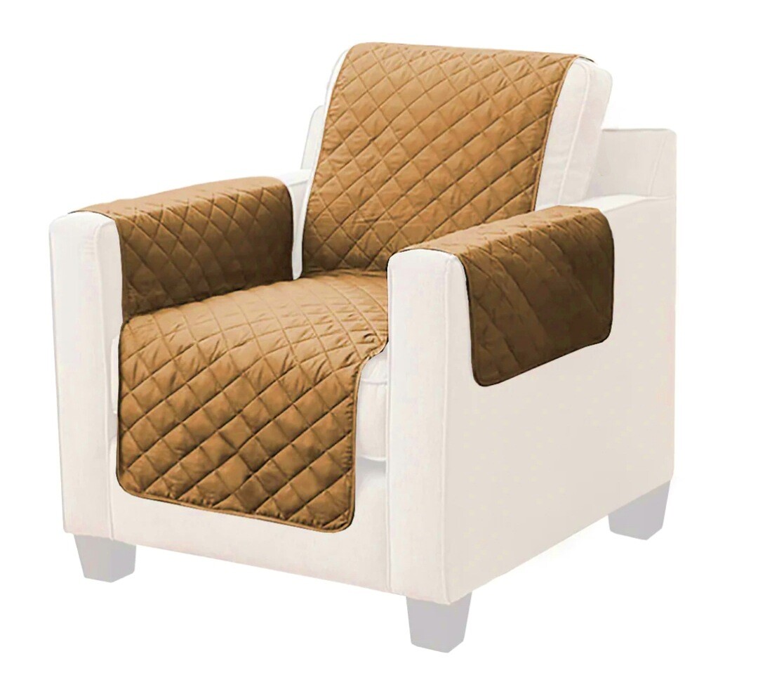 Brandsseller Copripoltrona Double Face Imbottito – 1 Posto, 190x165 Cm, Con Braccioli E Tasche, Colore Marrone/Beige