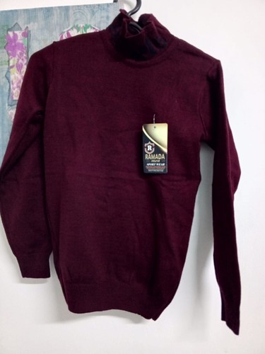 Boys' burgundy wool blouse, size 14, made in Turkey, with high neck - Picture 2 of 5
