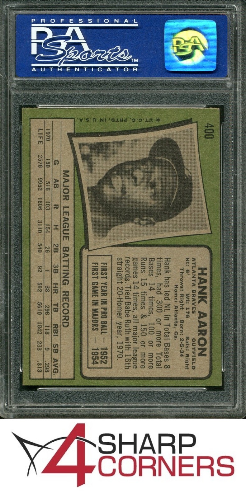 1971 TOPPS #400 HANK AARON BRAVES HOF PSA 7 view 2