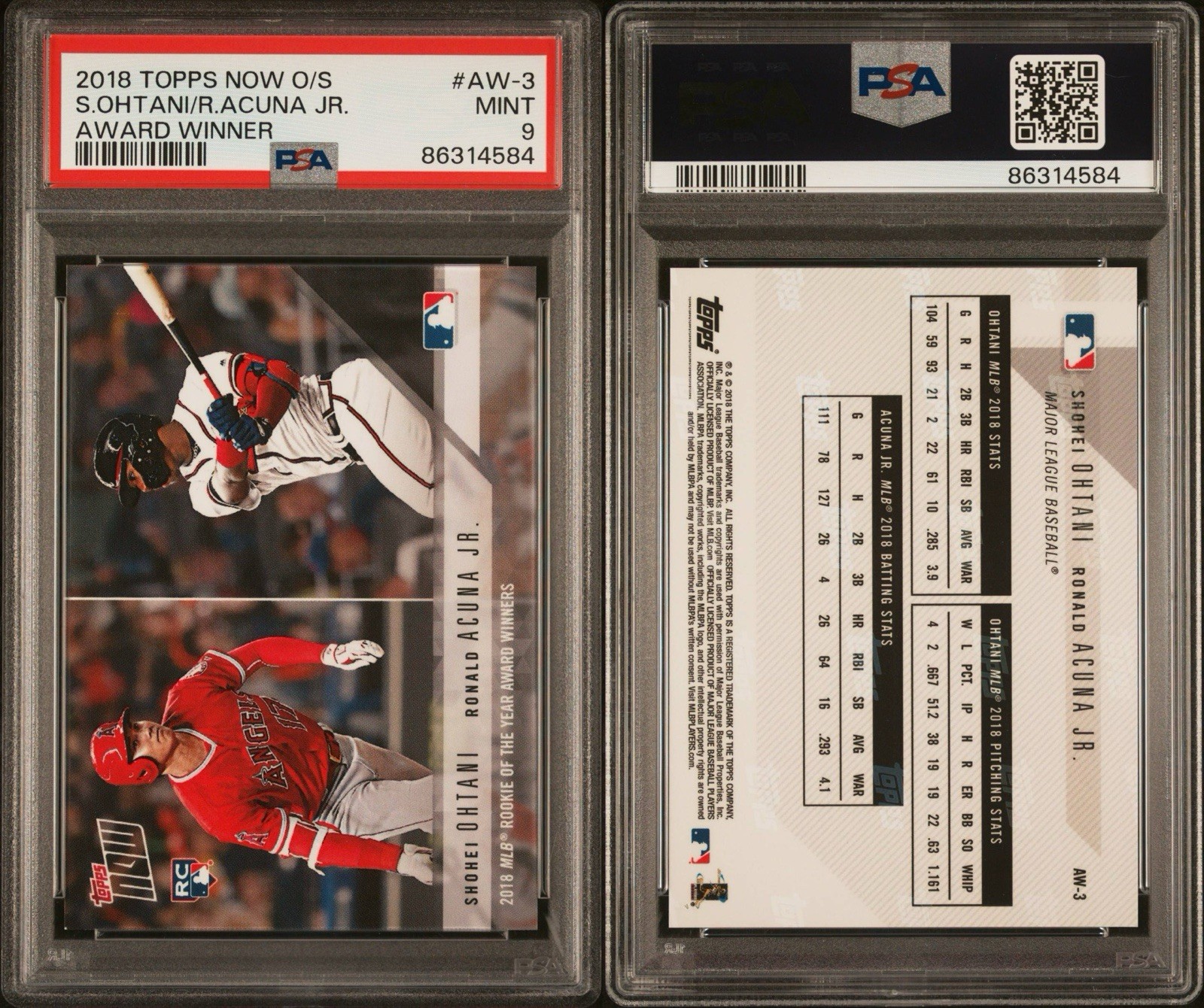 2018 Shohei Ohtani RC Rookie Ronald Acuna Award Winner Topps Now AW-3 PSA 9 MINT view 3