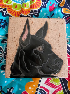 Great Dane Black Handpainted Tile by Pumpkin